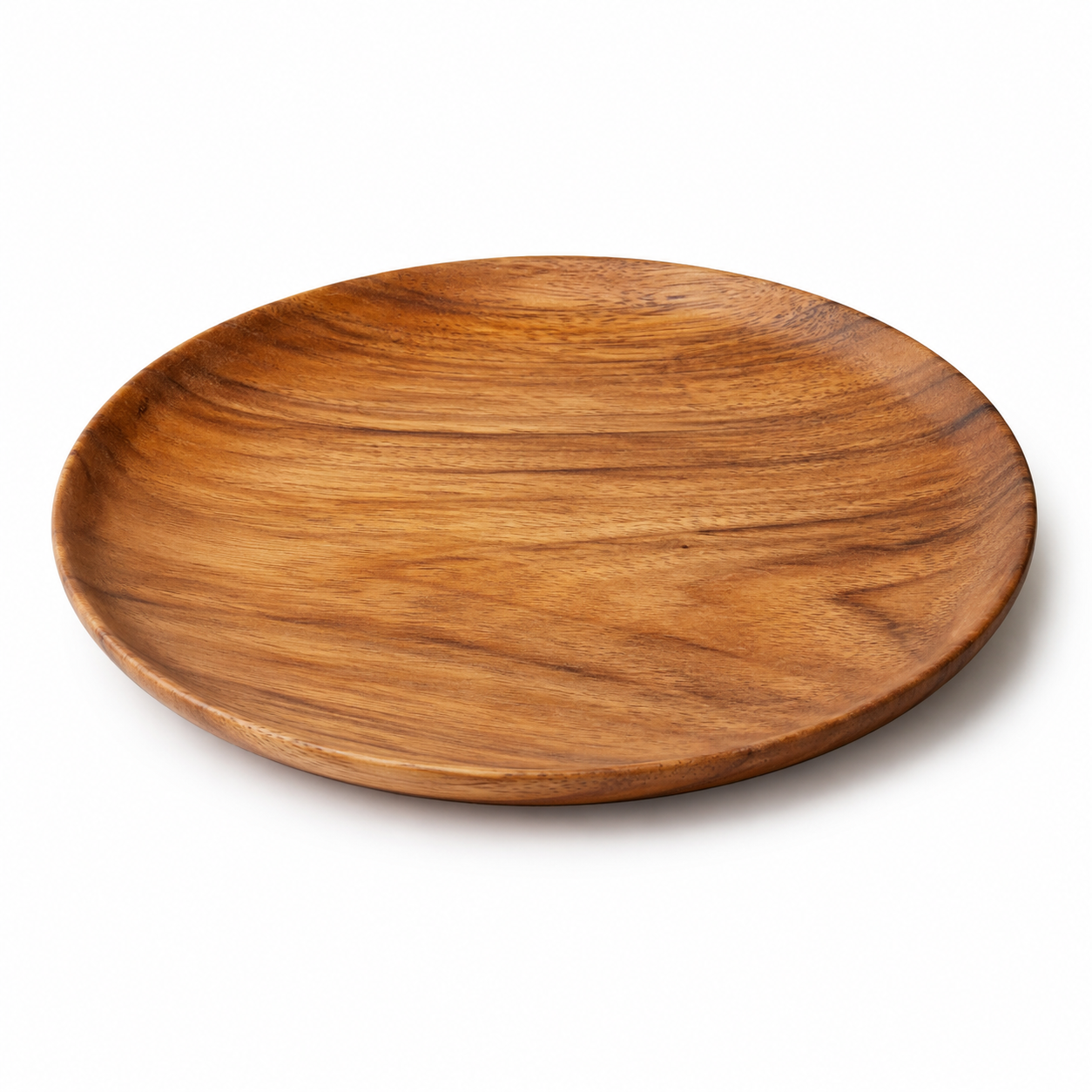 Plato decorativo de madera de acacia visto desde arriba.