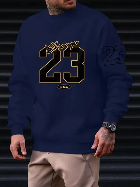 Sudadera cálida para hombre – Cuello redondo relajado, felpa, estilo casual