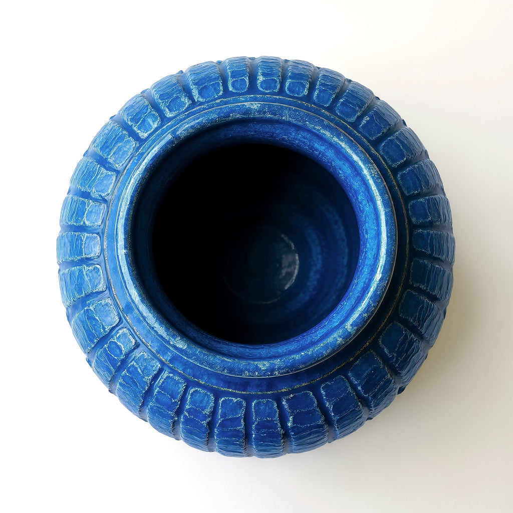 Tiendalodama Jarrón Artesanal Azul Cobalto — vista superior mostrando el interior