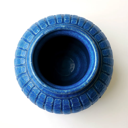 Tiendalodama Jarrón Artesanal Azul Cobalto — vista superior mostrando el interior