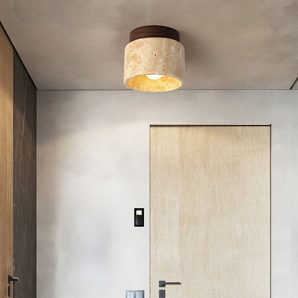 Lámpara de techo Cilestic Travertin Hout E27/E26 Beige Hal Slaapkamer Woonkamer Scandinavisch Diseño moderno Natuurlijke Plafondverlichting