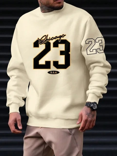 Sudadera cálida para hombre – Cuello redondo relajado, felpa, estilo casual