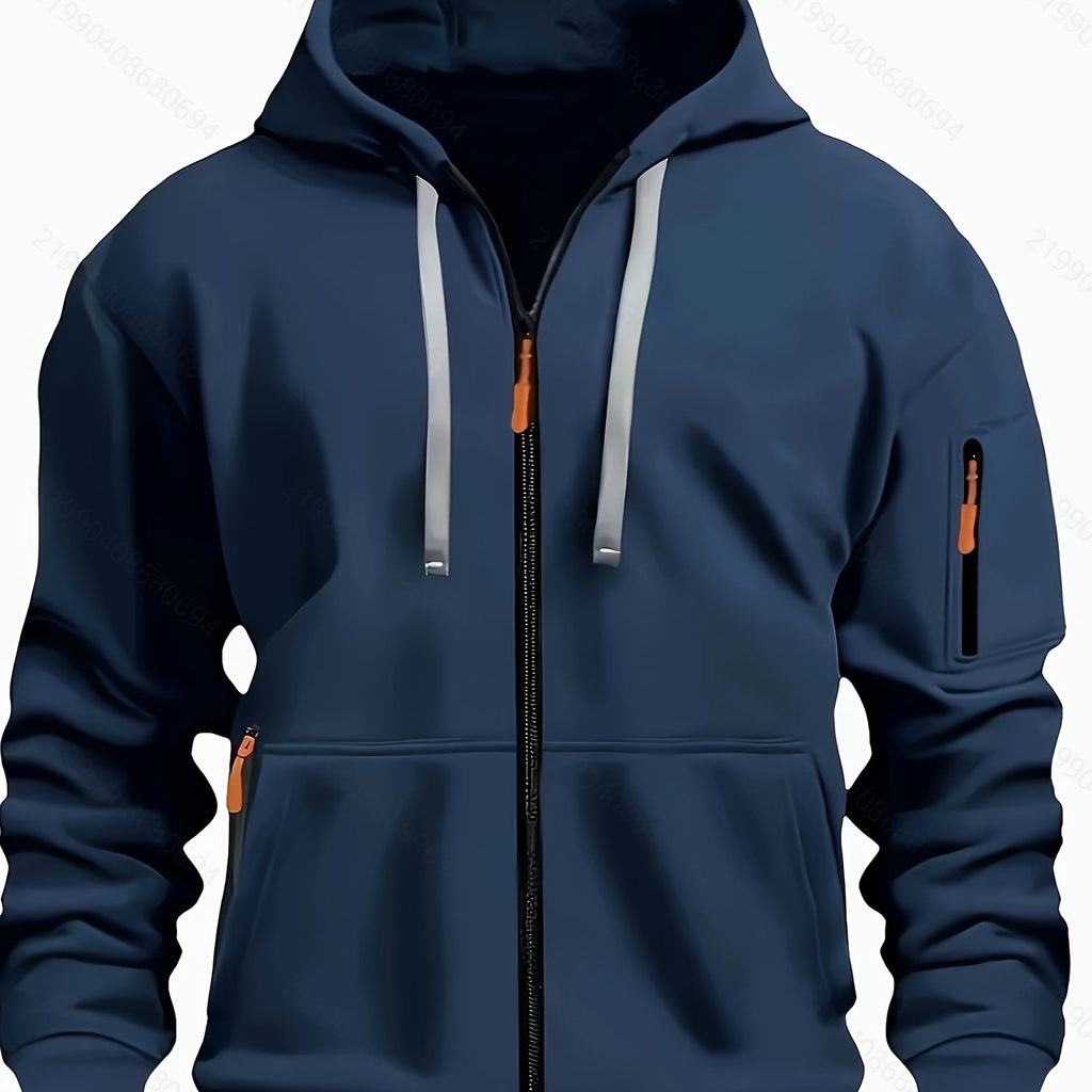 Sudadera con capucha y cremallera para hombre – Sudadera informal para exteriores