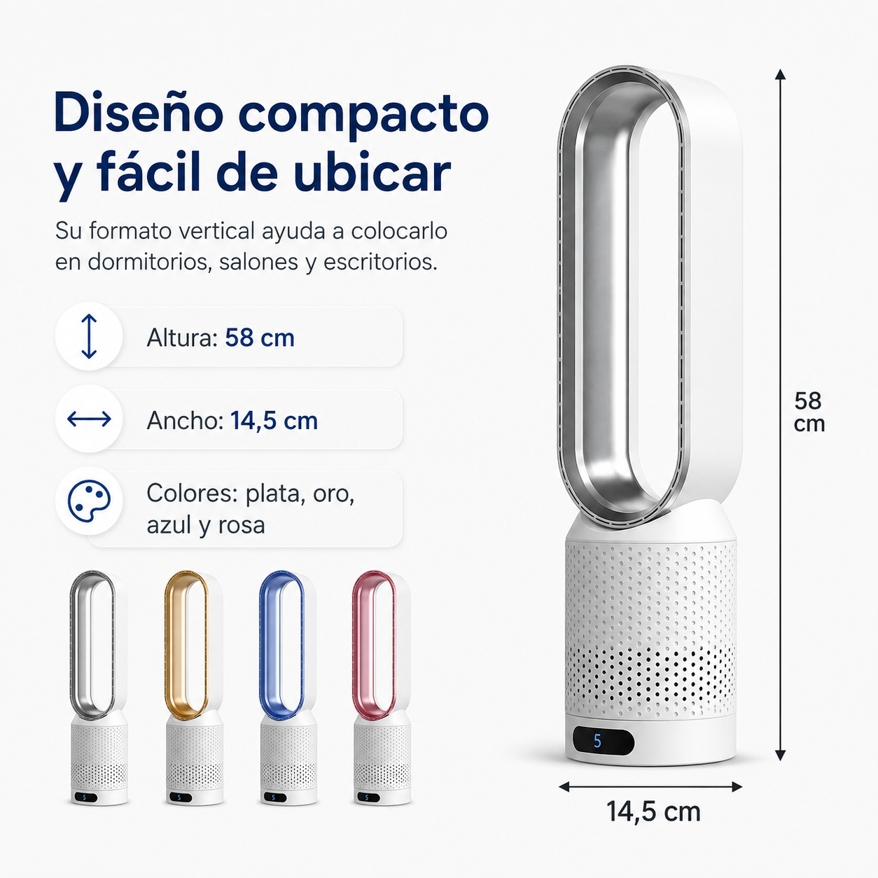 Enfriador de aire 3 en 1 con purificador, oscilación y panel LED táctil AirPure