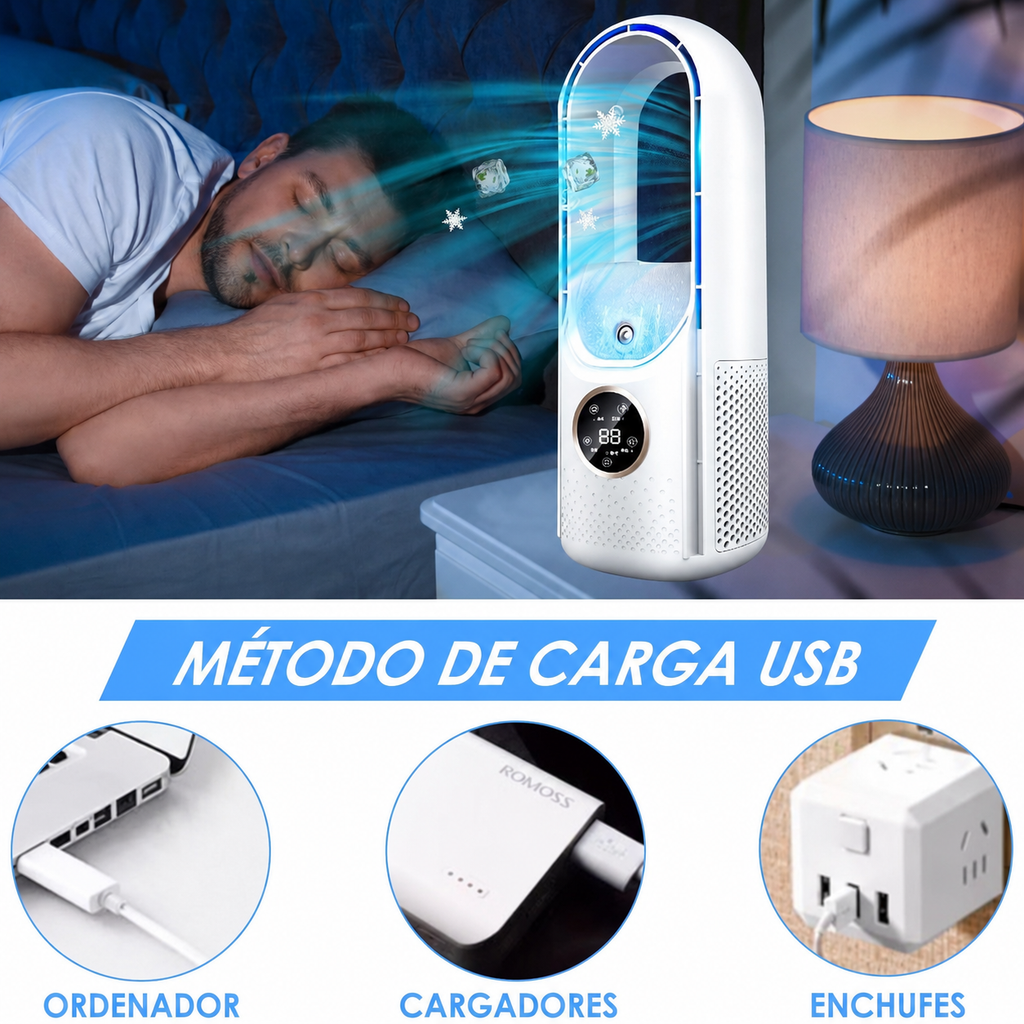 Aire acondicionado portátil sin aspas y silencioso para hogar y oficina