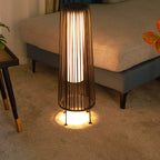 Lámpara de pie LED redonda vertical moderna minimalista, impermeable, de hierro y ratán para patio exterior