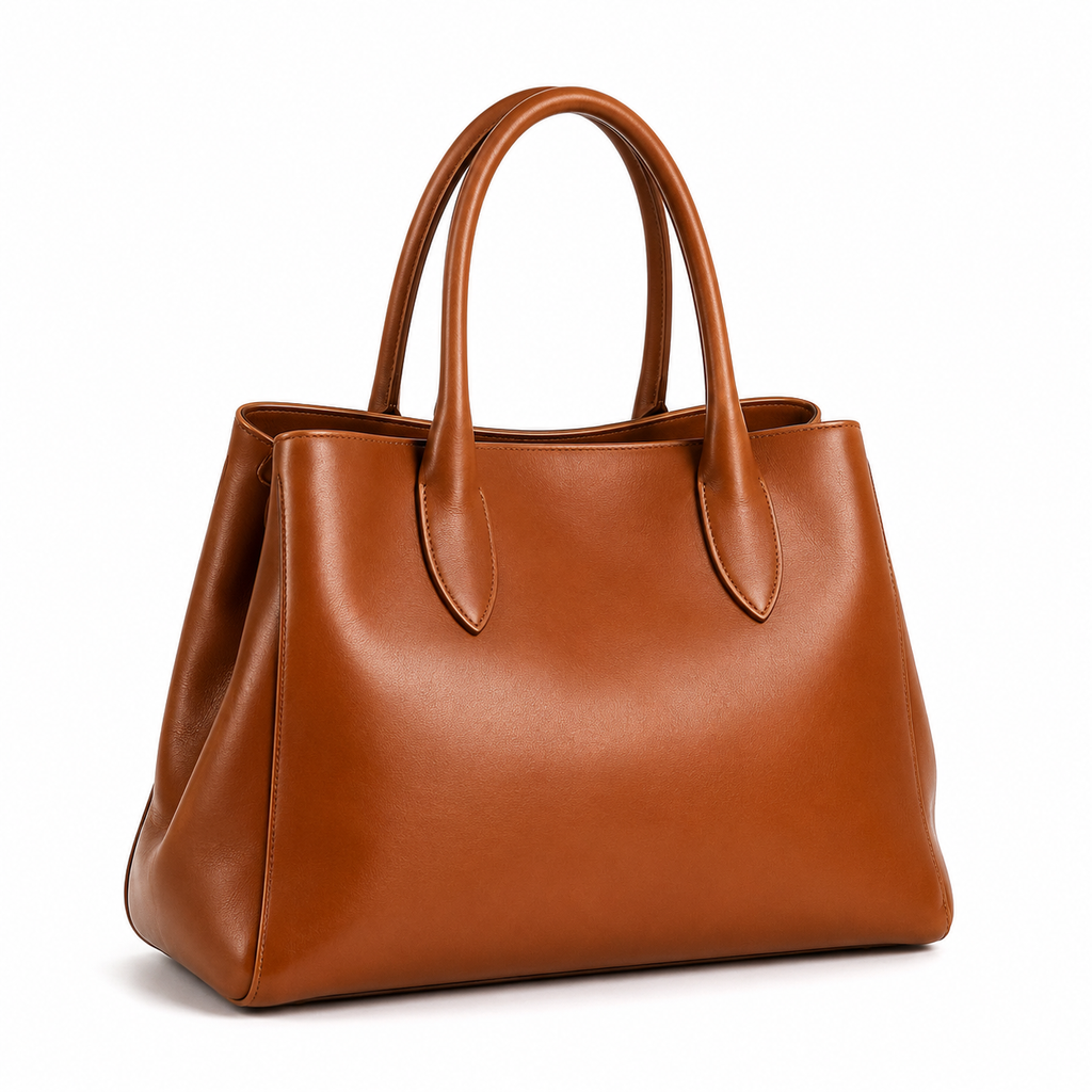 Bolso de mano de cuero marrón con asas