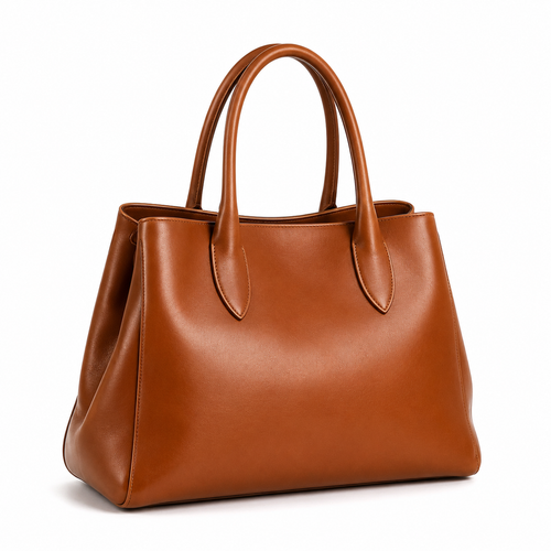 Bolso de mano de cuero marrón con asas