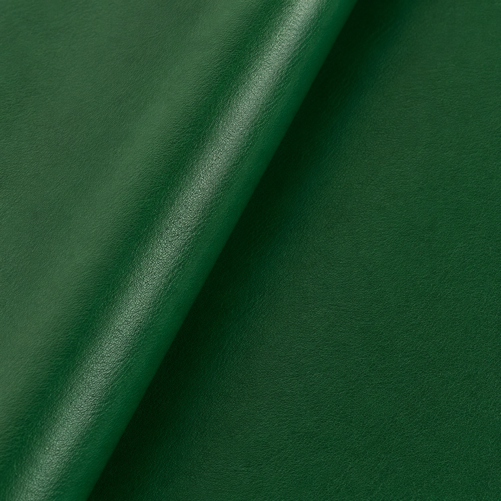 Bolso de piel verde sobre fondo blanco.