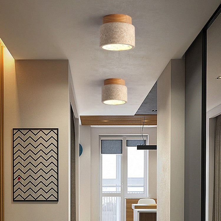 Lámpara de techo Cilestic Travertin Hout E27/E26 Beige Hal Slaapkamer Woonkamer Scandinavisch Diseño moderno Natuurlijke Plafondverlichting
