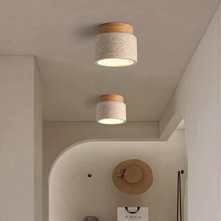 Lámpara de techo Cilestic Travertin Hout E27/E26 Beige Hal Slaapkamer Woonkamer Scandinavisch Diseño moderno Natuurlijke Plafondverlichting