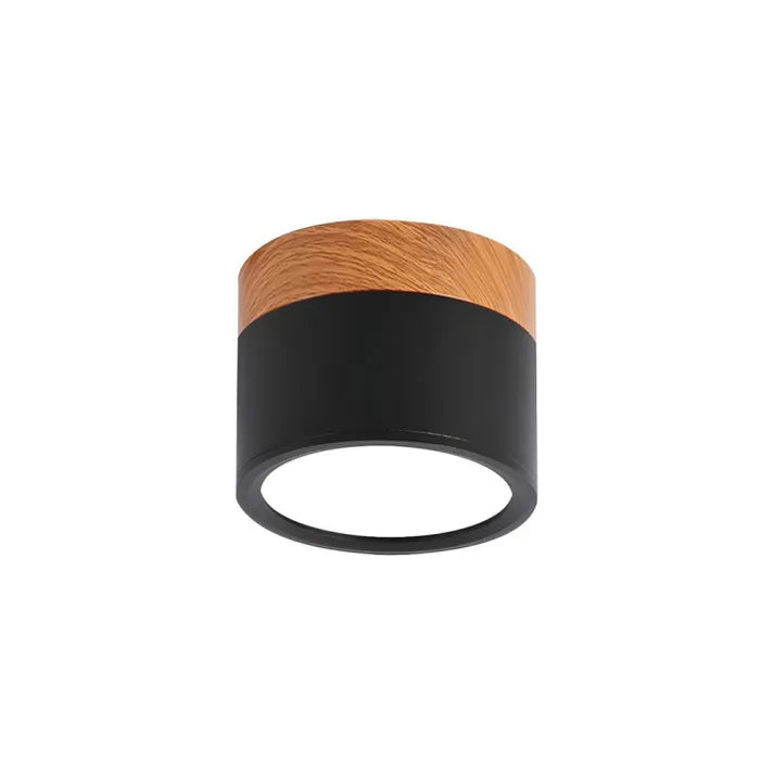Lámpara de techo LED moderna | Cilindro negro con marco de madera