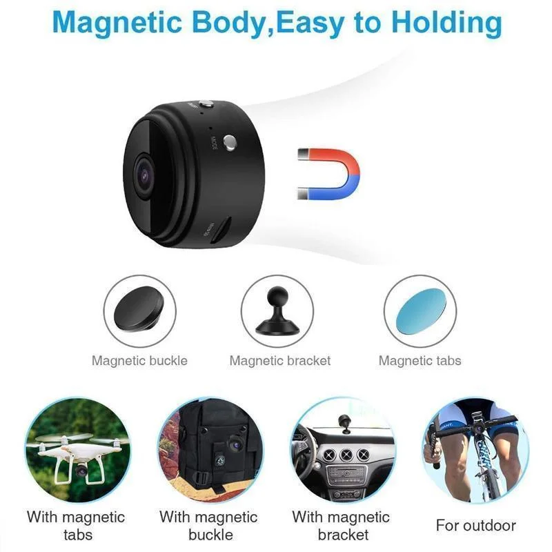 Mini cámara de seguridad WiFi magnética 1080p