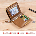 Cartera OakGuard para hombre con cremallera, piel auténtica y protección RFID