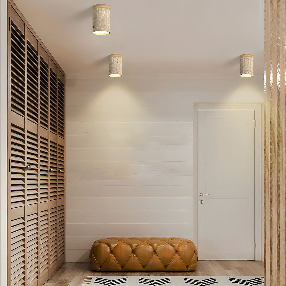 Lámpara de techo Cilestic Travertin Hout E27/E26 Beige Hal Slaapkamer Woonkamer Scandinavisch Diseño moderno Natuurlijke Plafondverlichting