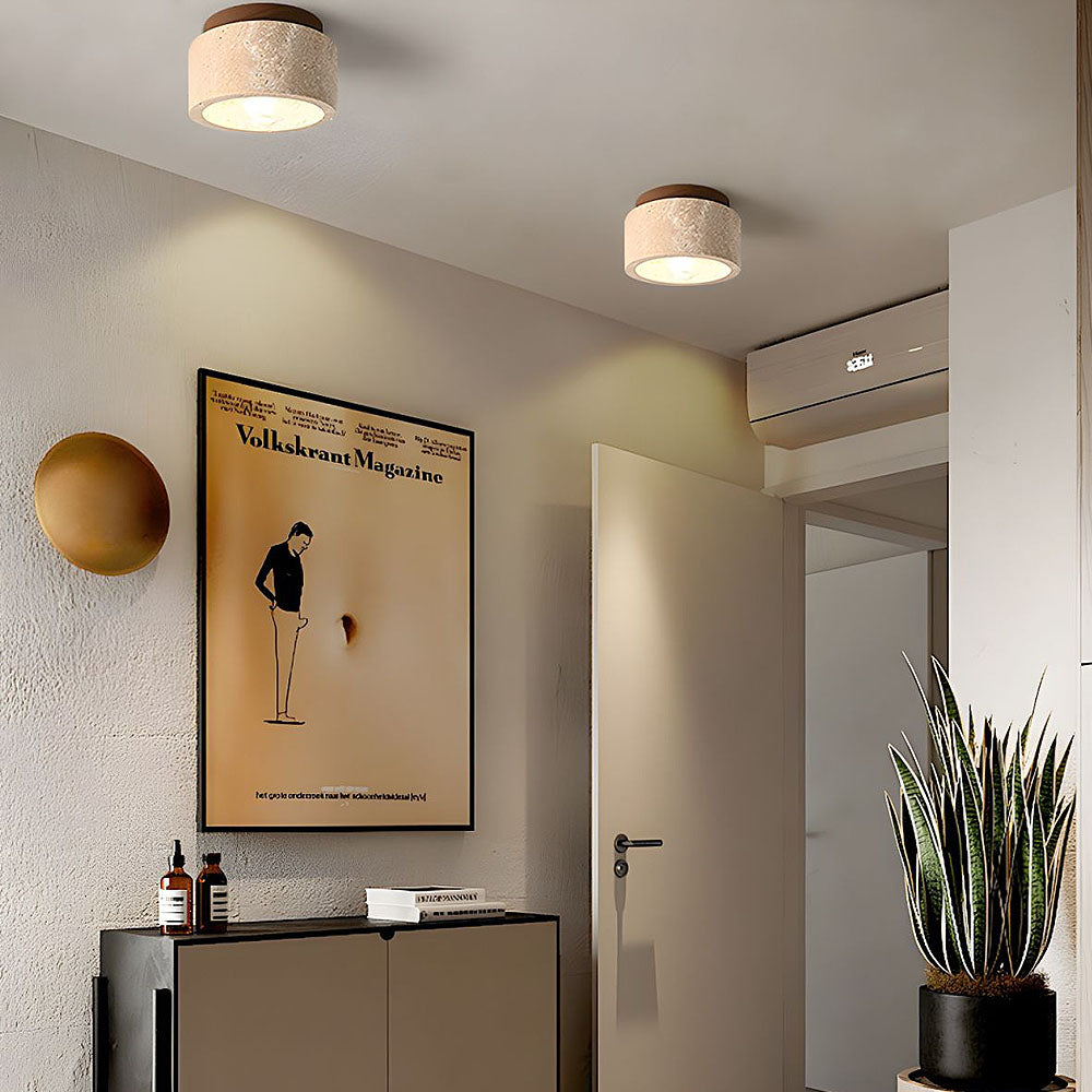 Lámpara de techo Cilestic Travertin Hout E27/E26 Beige Hal Slaapkamer Woonkamer Scandinavisch Diseño moderno Natuurlijke Plafondverlichting