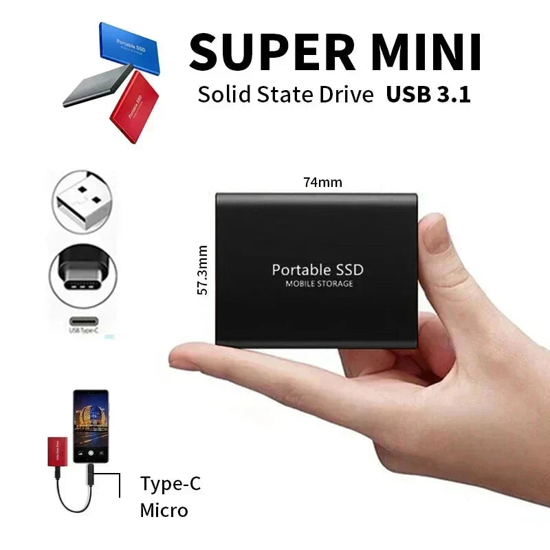 Disco duro externo unisex de estado sólido de 4 TB con USB 3.1 y tipo C