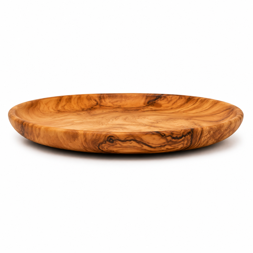 Detalle de las vetas del plato de madera.