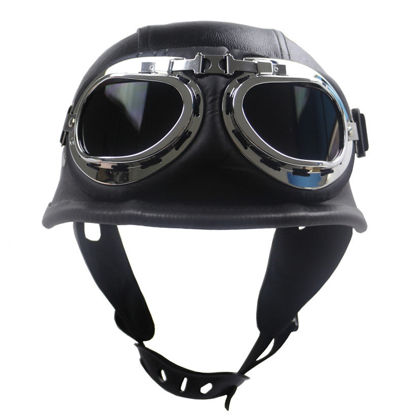 Casco de motocicleta de estilo vintage con gafas integradas