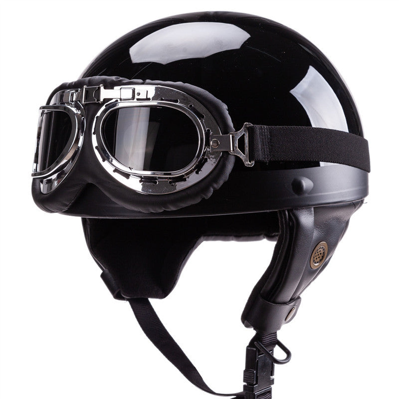 Casco de motocicleta abierto de estilo vintage con gafas
