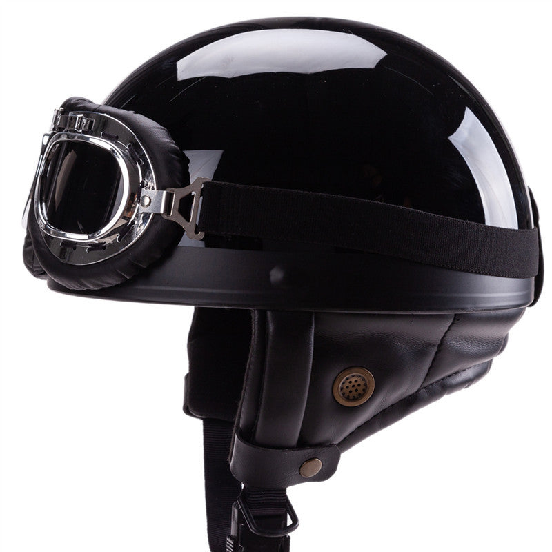 Casco de motocicleta abierto de estilo vintage con gafas