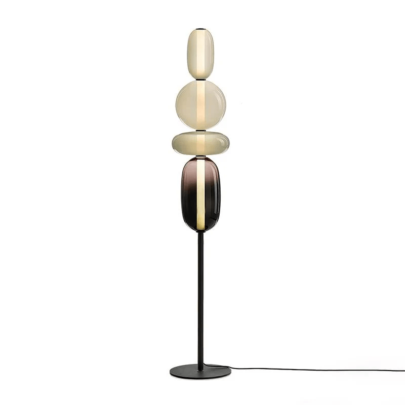 Lámpara de pie de vidrio soplado a mano con racimos de vidrio artísticos – Icono de estilo decorativo con LED integrado – Disponible en dos alturas
