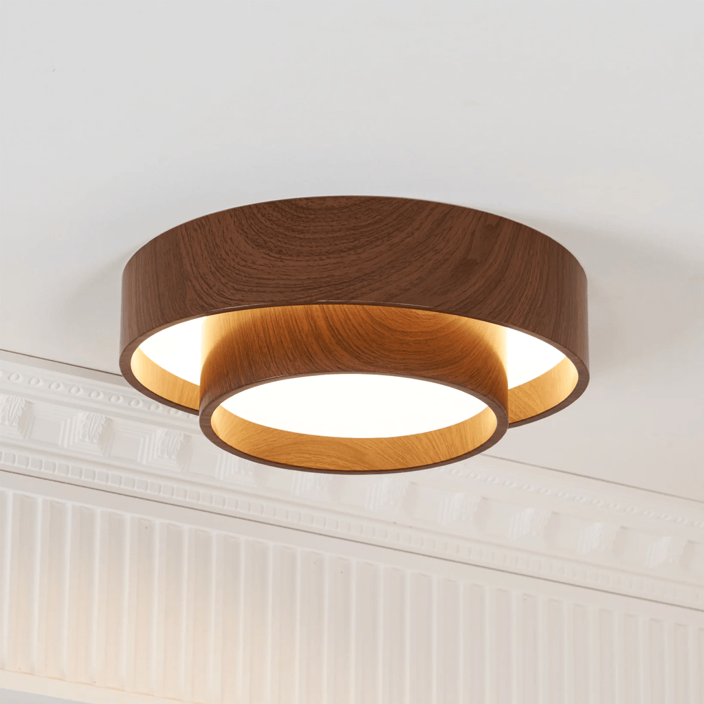 Lámpara de techo LED con aspecto moderno de nogal Japandi woonkamer slaapkamer ronde plafondlamp moderne verlichting houtnerf look
