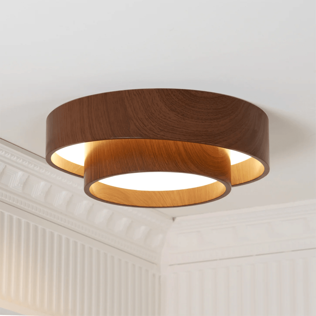 Lámpara de techo LED con aspecto moderno de nogal Japandi woonkamer slaapkamer ronde plafondlamp moderne verlichting houtnerf look