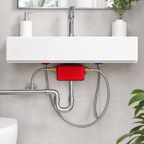 Calentador de agua eléctrico sin depósito, cuerpo rojo compacto