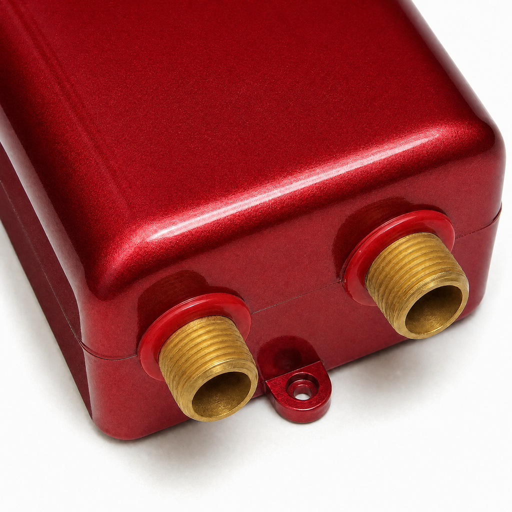 Calentador de agua eléctrico sin depósito, cuerpo rojo compacto