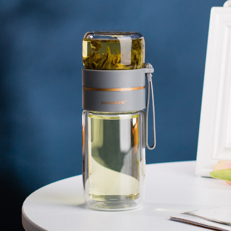 Botella de agua de doble pared con infusor de té integrado: botella reutilizable con aislamiento térmico para bebidas frías y calientes en casa, el
