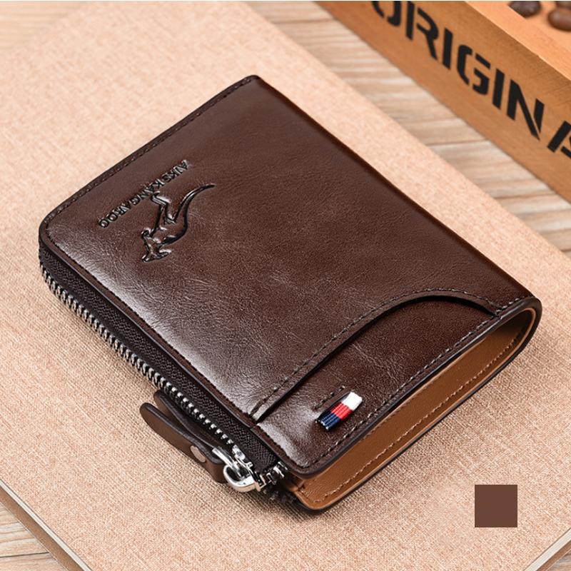 Cartera OakGuard para hombre con cremallera, piel auténtica y protección RFID