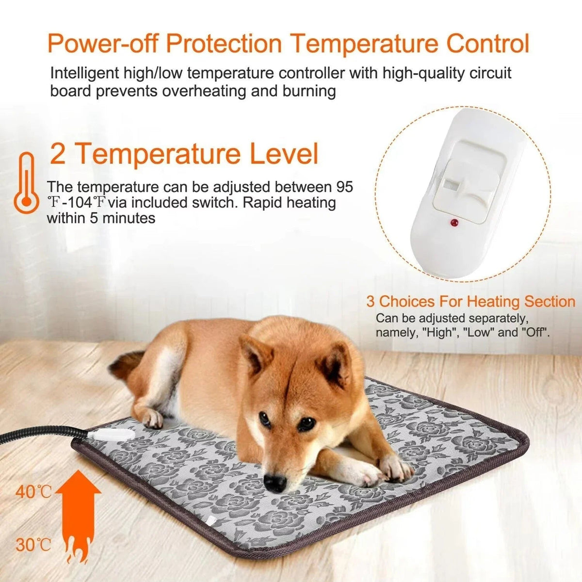 Almohadilla calefactora eléctrica ajustable para perros