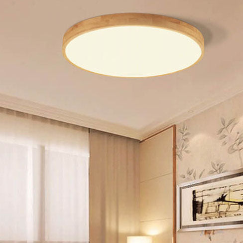 Lámpara de techo LED empotrable redonda ultradelgada de madera maciza nórdica de 1 luz