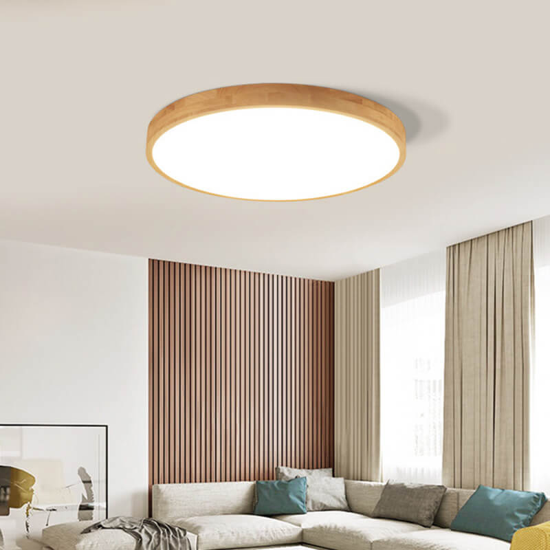 Lámpara de techo LED empotrable redonda ultradelgada de madera maciza nórdica de 1 luz