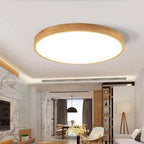Lámpara de techo LED empotrable redonda ultradelgada de madera maciza nórdica de 1 luz