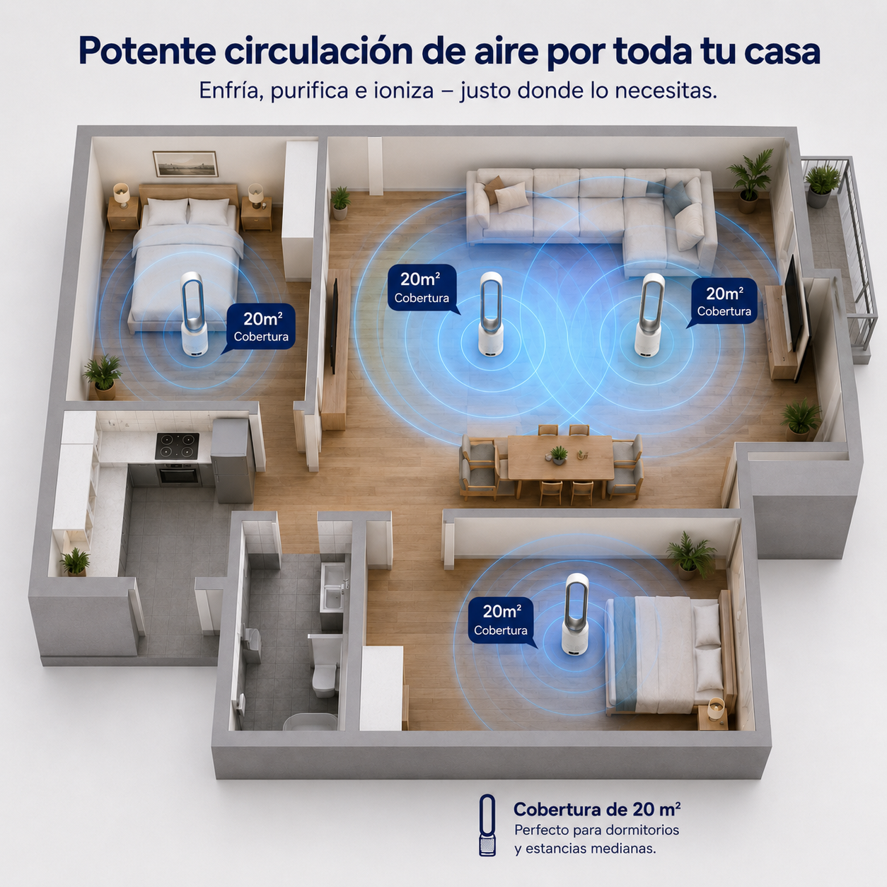 Enfriador de aire 3 en 1 AirPure que purifica e ioniza