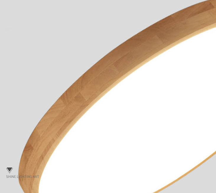 Lámpara de techo LED empotrable redonda ultradelgada de madera maciza nórdica de 1 luz