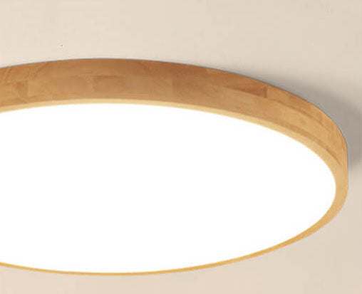 Lámpara de techo LED empotrable redonda ultradelgada de madera maciza nórdica de 1 luz