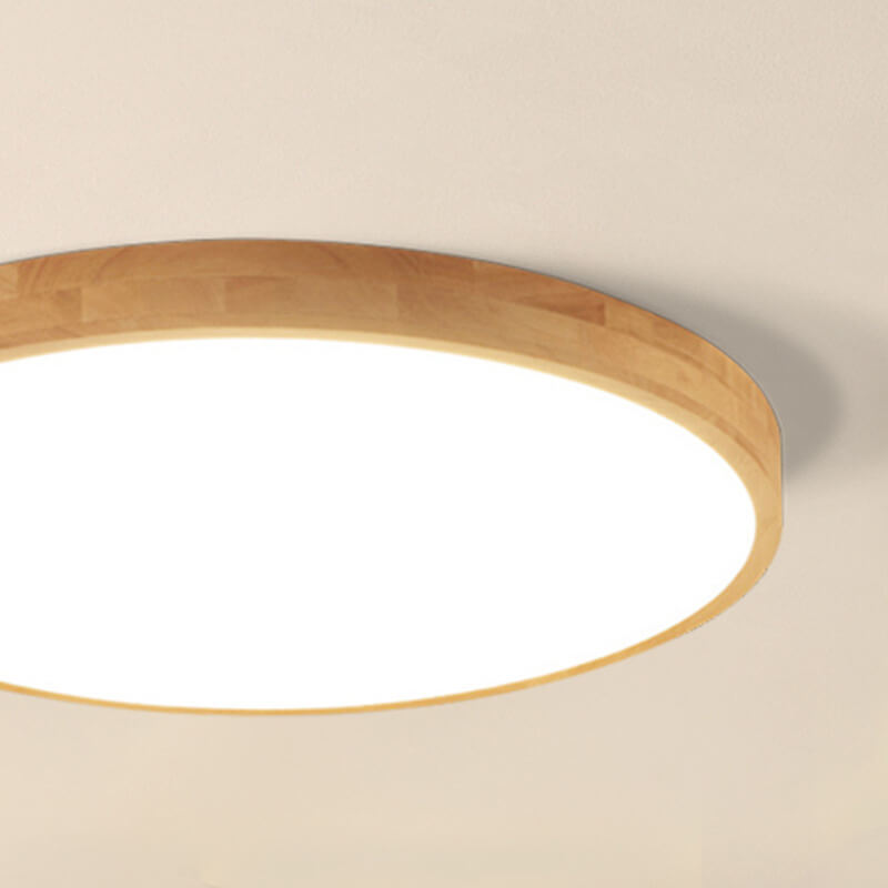 Lámpara de techo LED empotrable redonda ultradelgada de madera maciza nórdica de 1 luz