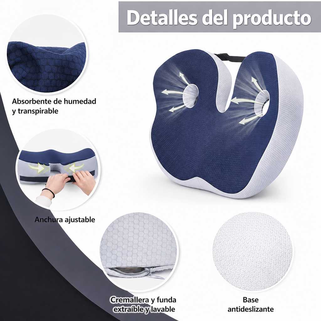 Cojín ergonómico regulable para silla y oficina FlexiSeat