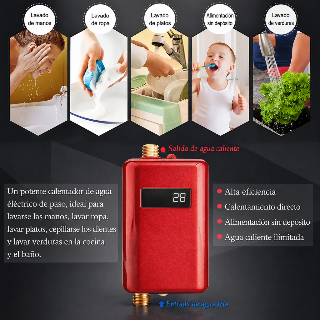 Calentador de agua eléctrico sin depósito con protección de temperatura
