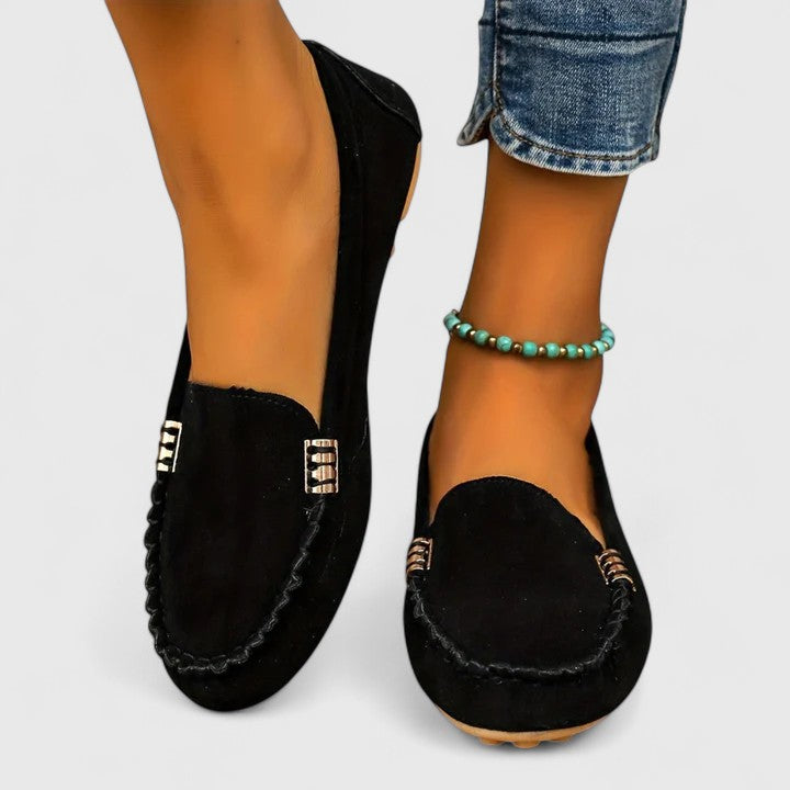 Mocasines de mujer con cierre sin cordones y barra metálica