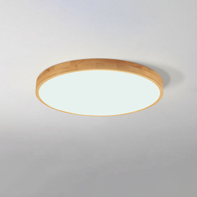 Lámpara de techo LED empotrable redonda ultradelgada de madera maciza nórdica de 1 luz