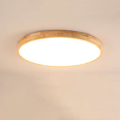 Lámpara de techo LED empotrable redonda ultradelgada de madera maciza nórdica de 1 luz