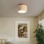 Lámpara de techo cilíndrica de travertino con detalles de madera E27 12cm