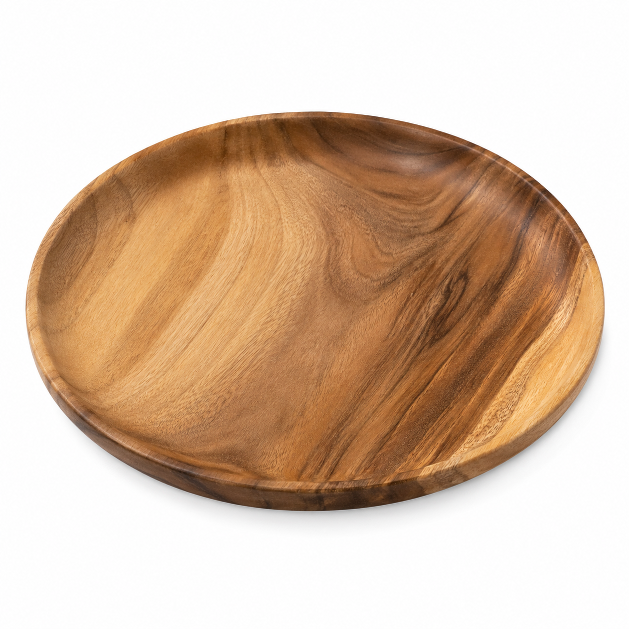 Plato decorativo de madera de acacia visto desde arriba