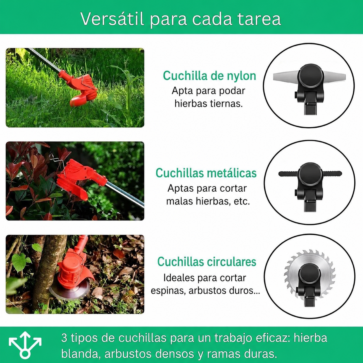 Desbrozadora sin cable de 21V con mango regulable y cabezal giratorio 90°
