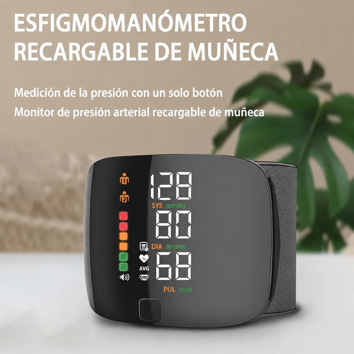 Tensiómetro de muñeca digital con avisos de voz y pantalla LCD