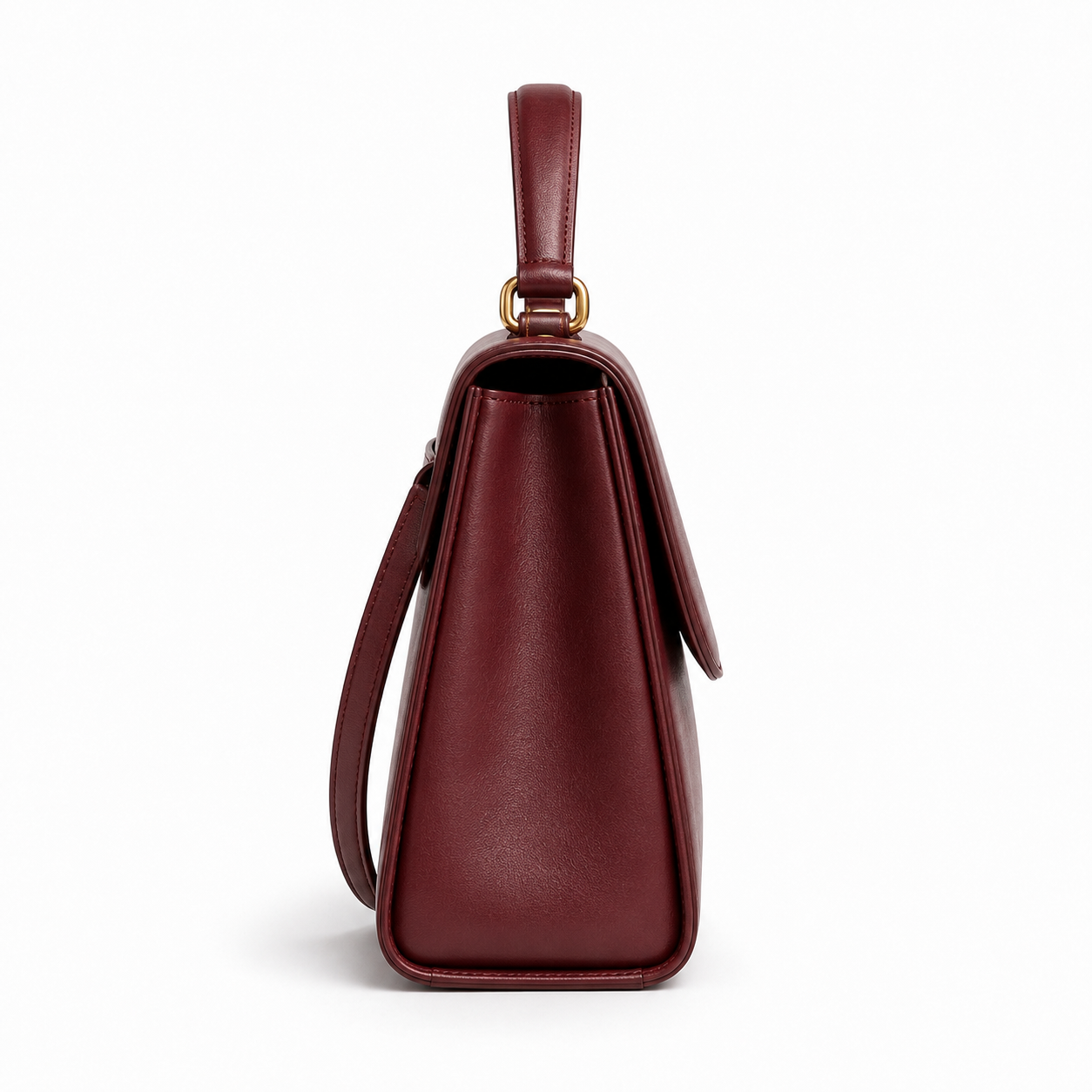 Asa del bolso de mano de cuero burdeos.